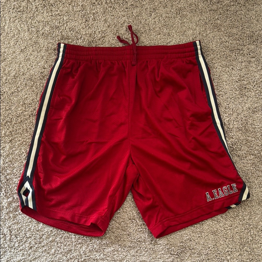 American Eagle Outfitters Red Athletic Shorts with Side Stripes